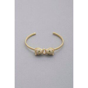 Double Leopard Head Metal Bangle Bracelet